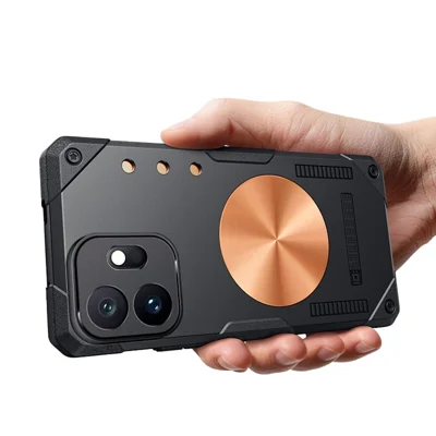 For OnePlus 15T 5G Case Copper Heat Dissipation TPU + Metal Cooling Phone Cover Support Magnetic Car Mount - Black