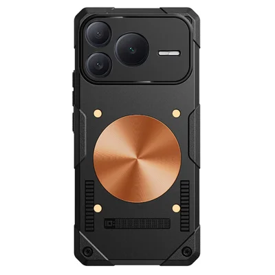 For Honor Power2 5G Case Copper Heat Dissipation TPU + Metal Cooling Phone Cover Support Magnetic Car Mount - Black