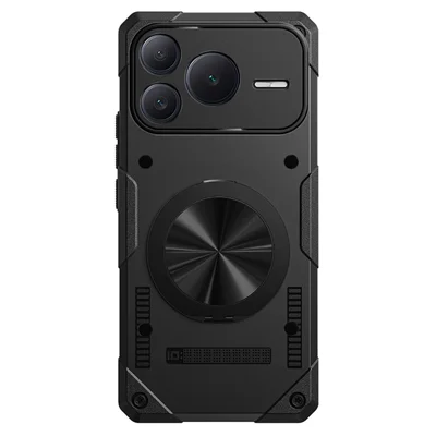 For Honor Power2 5G Magnetic Case 360° Rotating Ring Kickstand TPU Phone Cover - Black