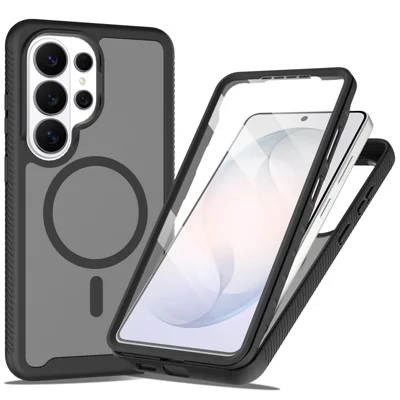 For Samsung Galaxy S25 Ultra Magnetic Phone Case 3 in 1 Translucent Skin Touch PC TPU Back Cover with PET Screen Film - Black