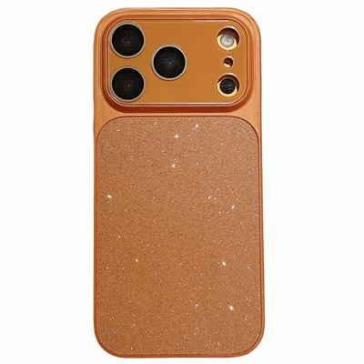 For iPhone 17 Pro Phone Case Glitter PC + TPU + PU leather Shockproof Cover - Orange