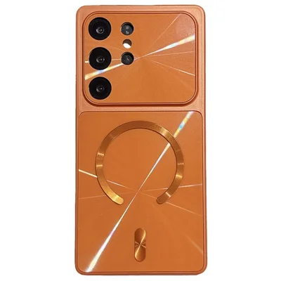For Samsung Galaxy S25 Ultra Magnetic Case Aurora CD Pattern TPU + PC Phone Cover Compatible with Magsafe - Orange
