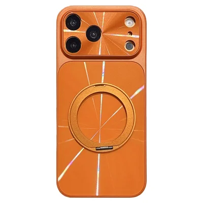 Obudowa magnetyczna na iPhone 17 Pro Max z obracającym się pierścieniem-standem 360°, wzór Aurora CD, pokrywa telefonu TPU + PC, kompatybilna z MagSafe - pomarańczowy
