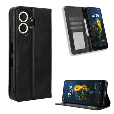 For TCL NxtPaper 70 Pro 5G Leather Case Wallet Stand Retro Texture Phone Cover - Black