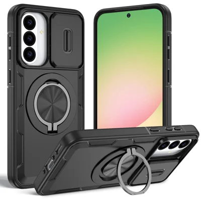För Samsung Galaxy A56 5G / Galaxy A36 5G Magnetisk Hölje Slid Kamerahölje Rotationsställ PC + TPU Telefonhölje - Svart