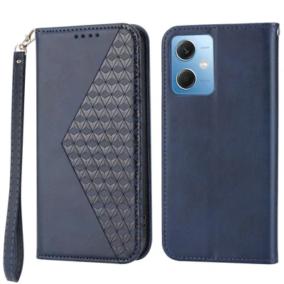 PU-Lederhülle für Xiaomi Redmi Note 12 5G (Global) / (Indien) / (China) / Poco X5 5G, Brieftasche Handy-Ständer Kalbsstruktur Magnetverschluss Geprägtes Rautenmuster Cover - Blau