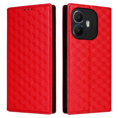 For TCL K70 4G / K70 Power 4G Case Wallet Rhombus Imprinted PU Leather Phone Cover - Red