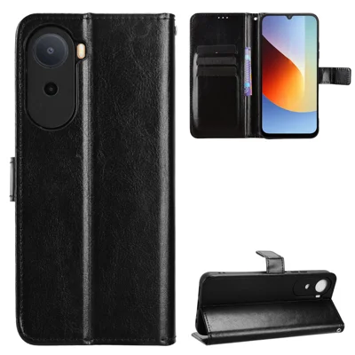 Cover in ecopelle con cinturino per Xiaomi Redmi A7 Pro 4G, design Crazy Horse, custodia portafoglio per telefono - Nero