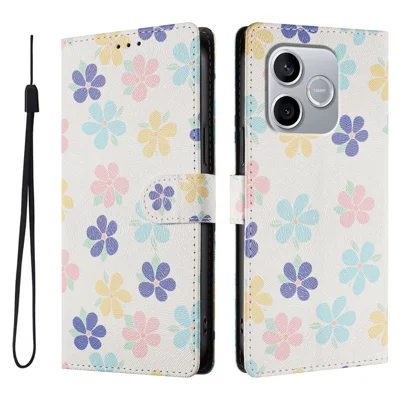Capa para Honor 600 Lite 5G com Estampa de Flores Coloridas, Carteira em Couro PU com Alça de Pulso