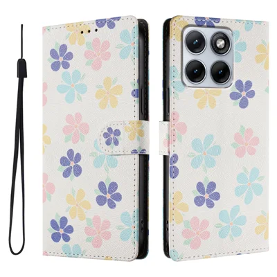 Étui pour Motorola Edge 70 Fusion 5G avec motif imprimé, portefeuille en cuir PU avec dragonne - Fleurs colorées