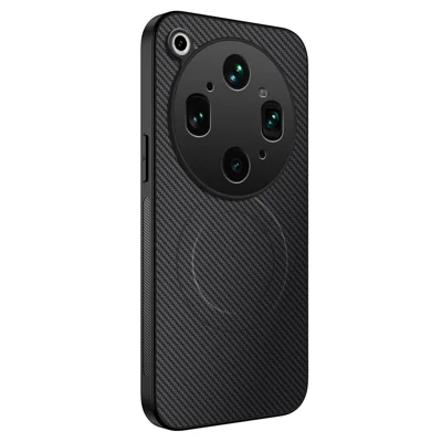 Para Oppo Find X9 Ultra 5G WANLONFENG Serie TQ Funda Magnética Textura Fibra de Carbono PC TPU Funda para Teléfono - Negro