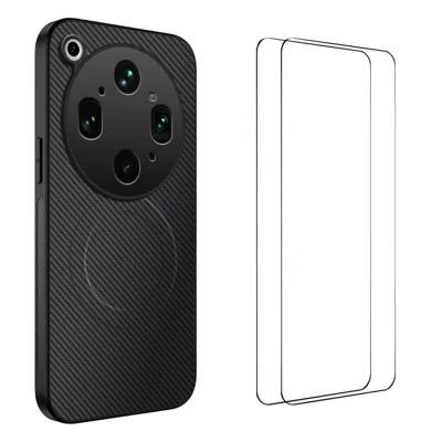 Para Oppo Find X9 Ultra 5G WANLONFENG Série TQ1 Capa Magnética com Textura de Fibra de Carbono Capa para Telemóvel em PC TPU com 2 Películas de Ecrã - Preto