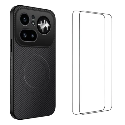 WANLONFENG For Nothing Phone (4a) Pro TQ1 Series Magnetic Case Carbon Fiber Texture PC TPU Phone Cover with 2Pcs Screen Films - Black
