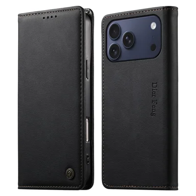 DIERFENG DF-019 til iPhone 17 Pro Max Læder Wallet Case med Kortindlag RFID-blokerende Magnetisk Flip Cover - Sort