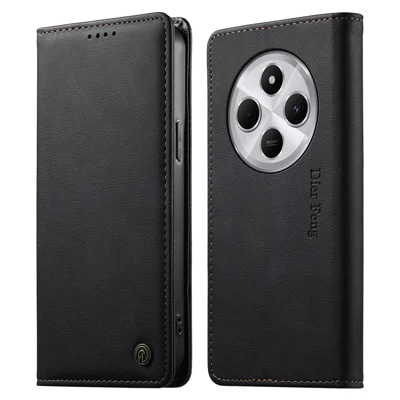 DIERFENG DF-019 for Xiaomi Poco C75 4G  /  Redmi 14R 5G  /  17C 4G / 14C 4G Leather Wallet Case Magnetic Flip Cover with Card Slots RFID Blocking - Black