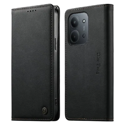 DIERFENG DF-019 Leather Wallet Case for Xiaomi Redmi 15C 5G (EU) (173mm)  /  4G (EU) (173mm) Card Slots RFID Blocking Magnetic Flip Cover - Black