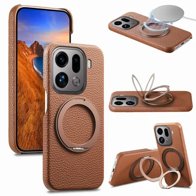 Capa Magnética para Oppo Find X9 Pro 5G com Anel Giratório 360° e Suporte - Marrom