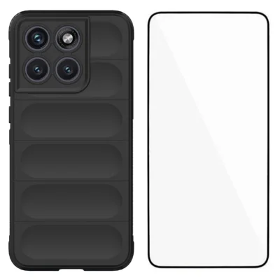 Für Motorola Edge 70 Fusion 5G TPU-Hülle WANLONFENG HD-Serie rutschfeste Handyhülle mit gehärtetem Glas - Schwarz