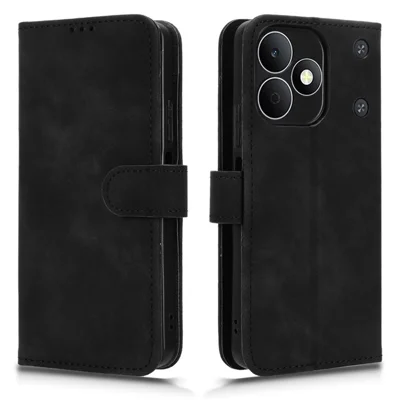 Pour Realme Note 80 4G Étui en Cuir Texture Douce Anti-chute avec Porte-cartes et Support Pivotant - Noir