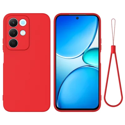 For Realme P4 Lite 5G Liquid Silicone Case Phone Back Cover with Hand Strap - Red