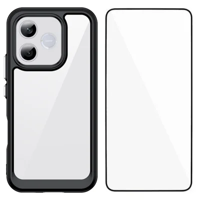 WANLONFENG For Honor 600 Lite 5G Phone Case XC Series TPU Acrylic Cover with Tempered Glass (Big Lens Hole) - Black