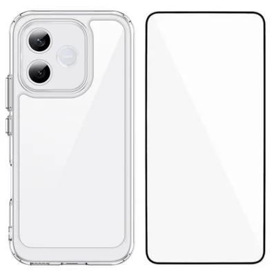 WANLONFENG For Honor 600 Lite 5G Case MF Series TPU Acrylic Clear Phone Cover with Tempered Glass Film - Transparent