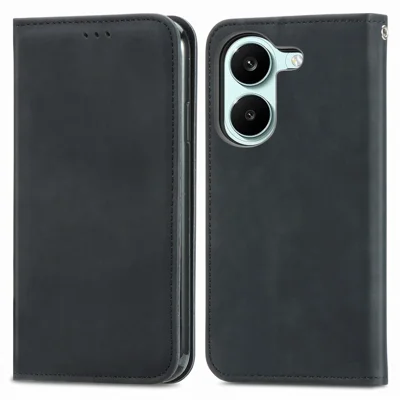 Leather Case For Xiaomi Poco X8 Pro 5G  /  Redmi Turbo 5 5G Magnetic Absorption Phone Cover with Card Holder - Black