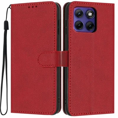 Étui en cuir PU pour Motorola Edge 70 Fusion 5G / Fusion+ 5G, motif crocodile, étui portefeuille avec support - Rouge