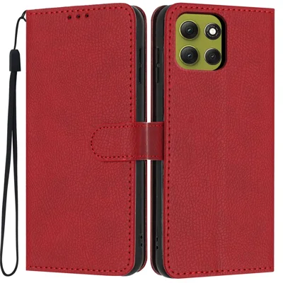 For Motorola Moto G77 5G / G67 5G Wallet Case Litchi Texture Leather Flip Cover with Card Slots and Hand Strap - Red