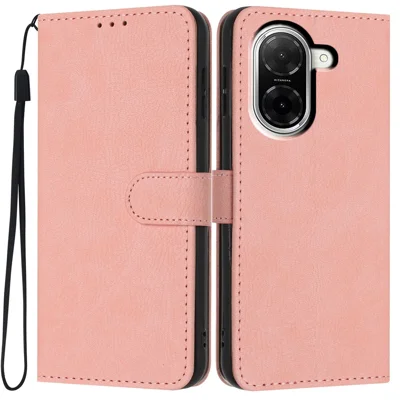 Wallet Case For Xiaomi Redmi A5 4G (Global) (171.8mm)  /  Poco C71 4G Litchi Texture Leather Flip Cover with Card Slots and Hand Strap - Pink