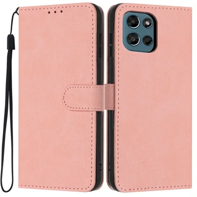 Wallet Case For Motorola Moto G (2026) 5G  /  Moto G Play (2026) 5G  /  Moto G (2025) 5G Litchi Texture Leather Flip Cover with Card Slots and Hand Strap - Pink