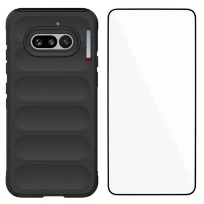 WANLONFENG For Nothing Phone (4a) TPU Case HD Series Anti Slip Phone Cover with Tempered Glass - Black