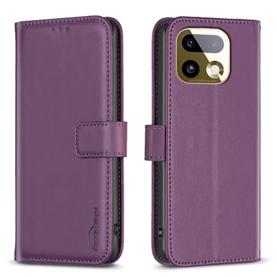 Folia na telefon z portfelem BINFEN COLOR BF17 dla Realme 16 Pro+ 5G, pokrowiec skórzany typu folio - ciemnopurpurowy