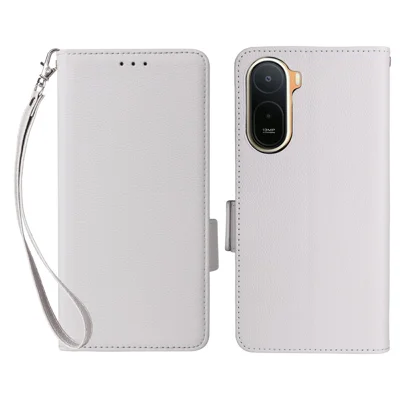 Capa para Telemóvel Xiaomi Redmi A7 Pro 4G, Capa Carteira em Pele com Textura de Litchi e Alça de Pulso - Branco
