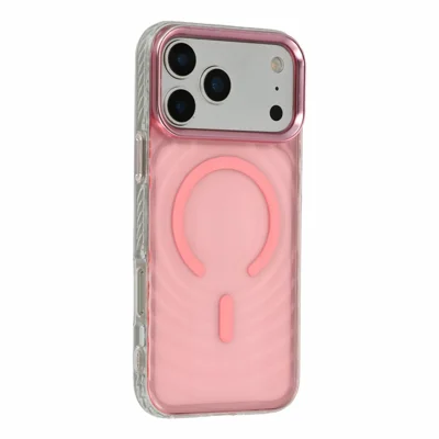 Etui magnetyczne do iPhone 17 Pro Max z falistym wzorem, przezroczysta osłona ochronna z akrylu i PC, kompatybilna z MagSafe - różowy