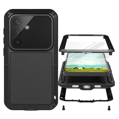 LOVE MEI Custodia per Samsung Galaxy S26 in Metallo + Silicone con Pellicola in Vetro Temperato - Nero