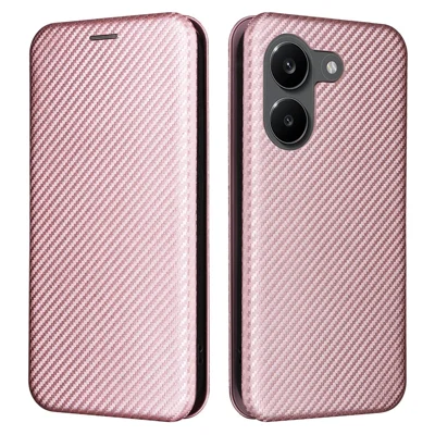 Phone Case For Xiaomi Poco X8 Pro 5G  /  Redmi Turbo 5 5G Carbon Fiber Texture Drop-Proof PU Leather Phone Cover - Rose Gold