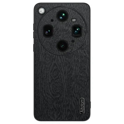 Funda para Oppo Find X9 Ultra 5G con Textura de Madera, Carcasa de PC y TPU Recubierta con Cuero PU - Negro