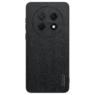 Obudowa na Huawei Enjoy 90 Pro Max z drewnianym wzorem, powłoka PU skóra, pokryta PC i TPU - Czarny