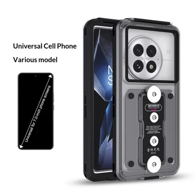 G82F IPX8 Waterproof Case for 5.4 - 7.0 Inch Phone Cover with Magnetic Charging Plate and Stand - Black