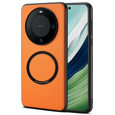 DENIOR A08+1 Per Huawei Mate 60 Custodia Magnetica con Texture Pelle di Vitello in PU + PC + TPU - Arancione
