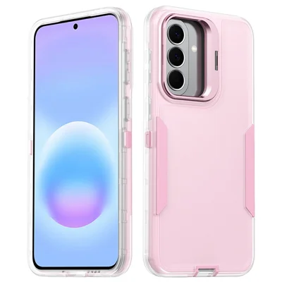 For Samsung Galaxy A37 5G  /  A36 5G  /  A56 5G Case TPU + PC Hybrid Phone Cover with Alloy Lens Frame Kickstand - Transparent  /  Pink