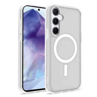 For Samsung Galaxy A35 5G Magnetic Case Skin Touch TPU + PC 2.0mm Thickness Anti-drop Phone Cover - White