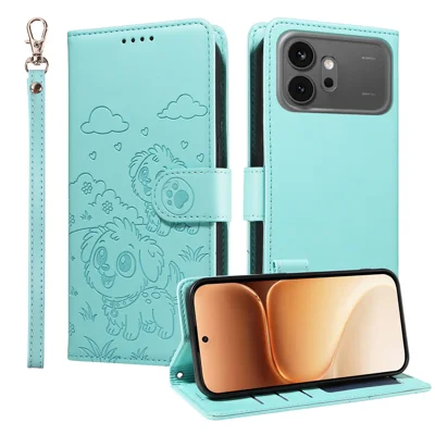 Voor Honor 600 Pro 5G / Honor 600 5G Hoesje RFID-blokkering Bedrukt Hondenpatroon PU Leren Telefoonhoesje met Polsbandje - Groen