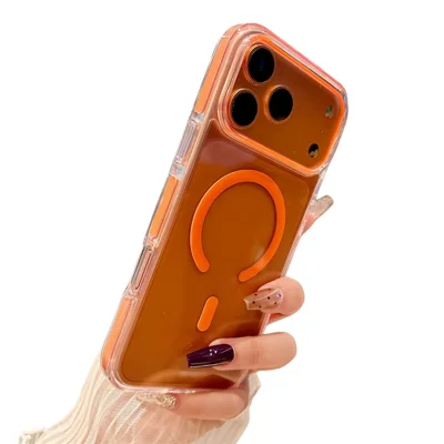 Cover Magnetica per iPhone 17 Pro Max, Custodia Trasparente PC TPU TPE Antiurto Compatibile con MagSafe - Arancione
