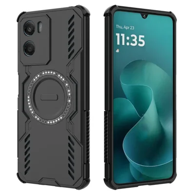 Cover magnetico per Motorola Moto G06 4G, design Butterfly Armor, struttura traforata per dissipazione del calore, custodia in PC + TPU - Nero