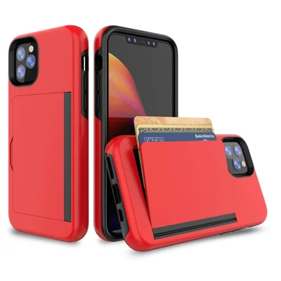 Bulk Purchasing for iPhone 15 Pro Max Case Flip Card Holder Kickstand Contrast Color TPU + PC Shockproof Phone Cover - Red