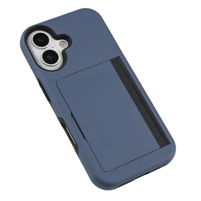 Bulk Purchasing for iPhone 17 Case Flip Card Holder Kickstand Contrast Color TPU + PC Shockproof Phone Cover - Navy Blue