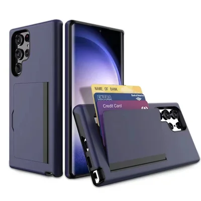 Bulk Purchasing for Samsung Galaxy S26 Ultra Case Flip Card Holder Kickstand Contrast Color TPU + PC Shockproof Phone Cover - Navy Blue
