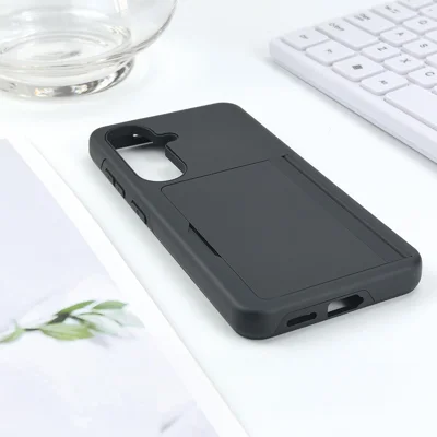 Bulk Purchasing for Samsung Galaxy S25 Case Flip Card Holder Kickstand Contrast Color TPU + PC Shockproof Phone Cover - Black